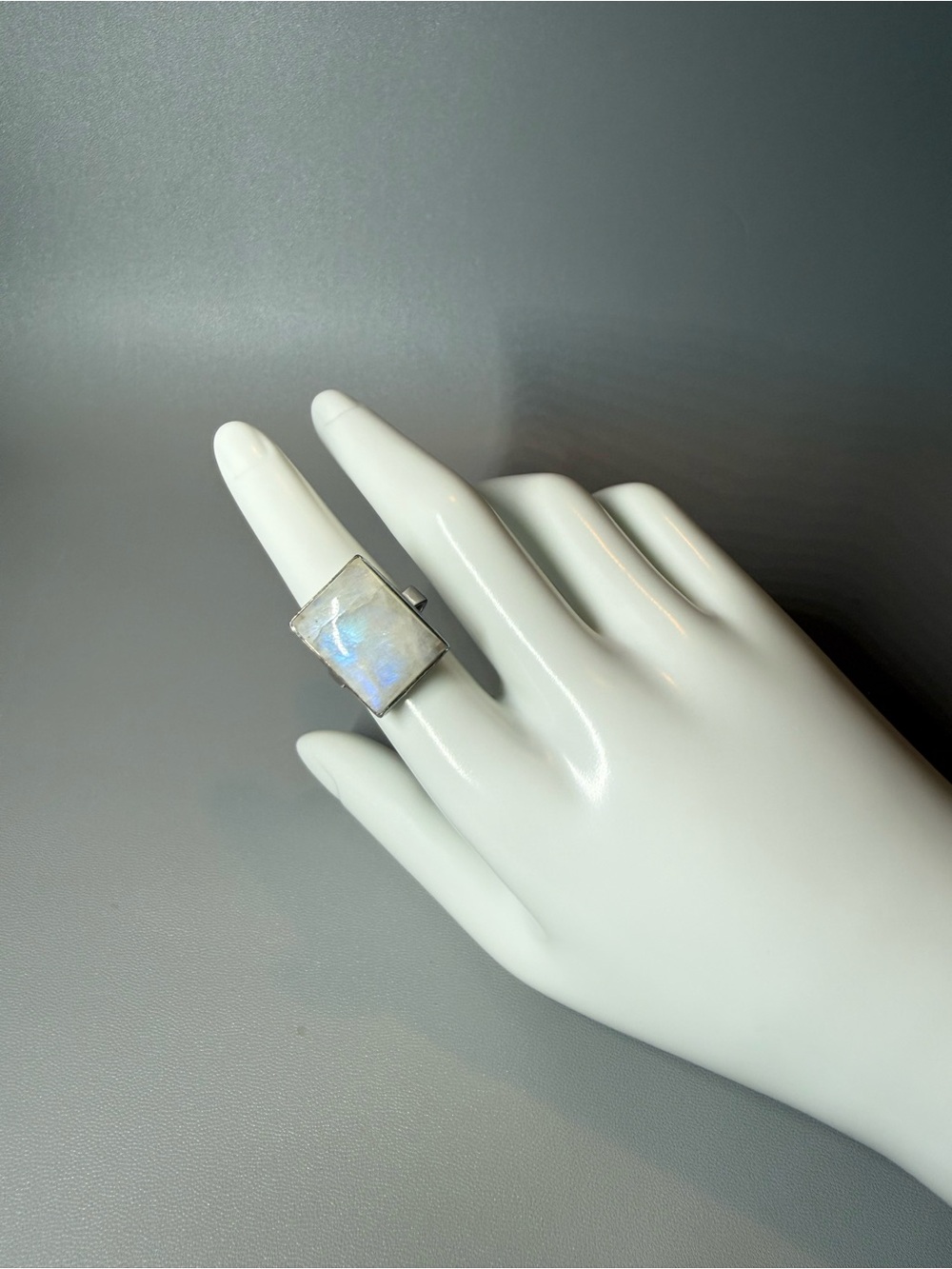 Iridescent Rectangular Moonstone Statement Ring - Picture 3 of 10